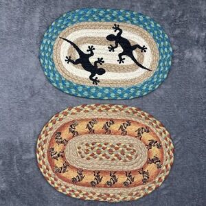Earth Rugs 2 Items Gecko Lizard Kokopelli‎ Braided Jute Trivet Hot Pad Table Mat
